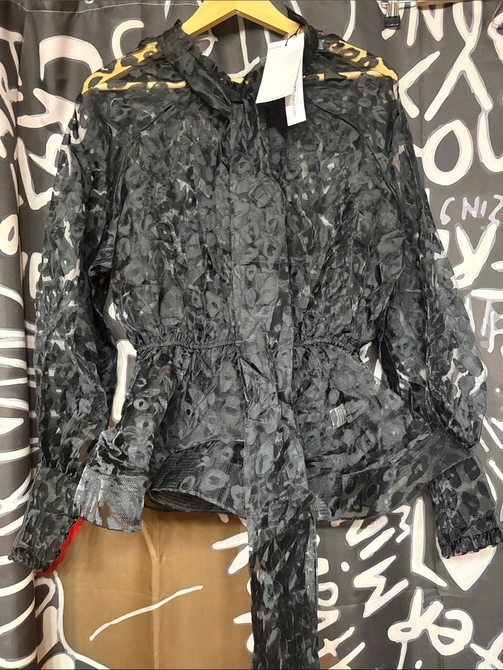 AKIRA Black Sheer Floral Tie-Waist Jacket
